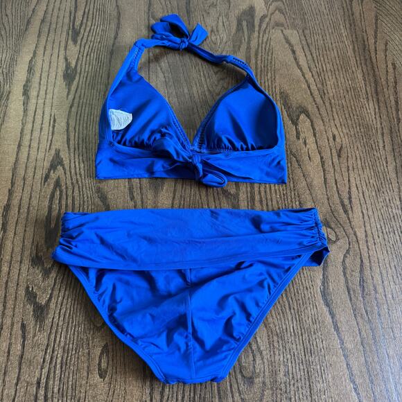 Bleu Rod Beattie Royal Blue Bikini 2PC Set Size 8 Halter Top Hipster Swim Suit - Picture 2 of 9